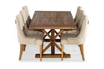 Lyon Förlängningsbar Matgrupp 200 cm med 6 Viktoria Fåtölj - Brunt Trä / Natur Beige - Products - Möbler - Bord & matgrupp - Matgrupp