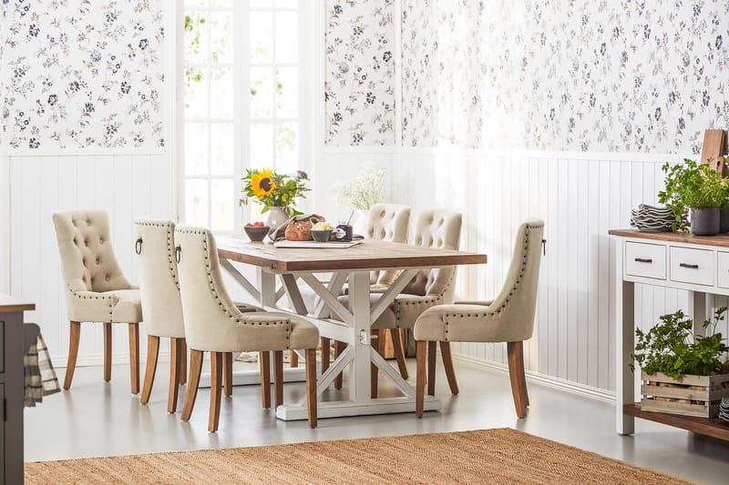 Lyon Förlängningsbar Matgrupp 200 cm med 6 Viktoria Stol - Natur/Vit/Beige - Products - Möbler - Bord & matgrupp - Matgrupp