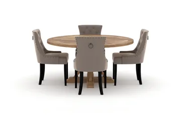 Lyon Matbord 150 cm Runt med 4st Viktoria Matstol - Brun - Products - Möbler - Bord & matgrupp - Matgrupp