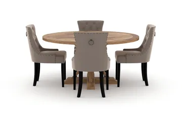 Lyon Matbord 150 cm Runt med 4st Viktoria Matstol - Brun - Products - Möbler - Bord & matgrupp - Matgrupp