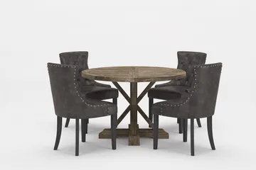 Lyon Premium Matgrupp Rund 120 cm + 4 st Tuva Matstolar - Grå/Brun - Products - Möbler - Bord & matgrupp - Matgrupp