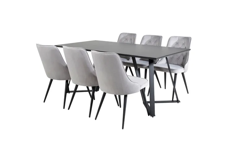 Marina Matgrupp 180 cm Rektangulär med 6 Velvet Deluxe stolar - Svart - Products - Möbler - Bord & matgrupp - Matgrupp