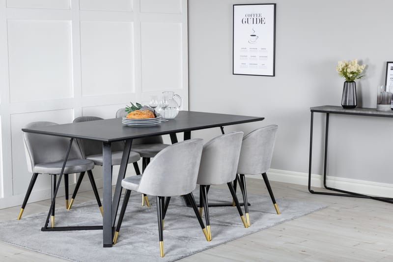 Marina Matgrupp 180 cm Rektangulär med 6 Velvet stolar - Svart - Products - Möbler - Bord & matgrupp - Matgrupp
