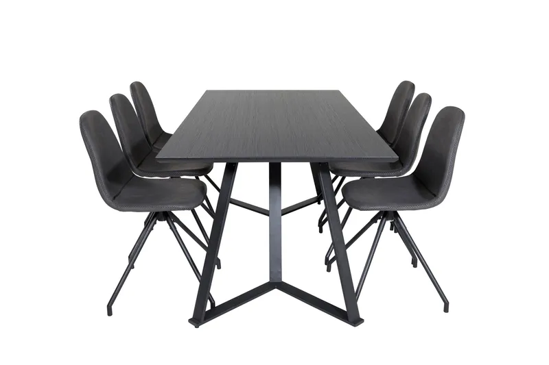 Marina Matgrupp 180 cm Rektangulär med 6 Polar stolar, Svart