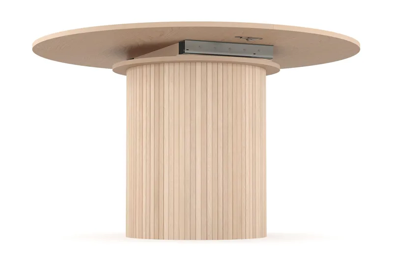 Kopparbo Runt Matbord 130 cm Förlängningsbart med illäggsskiva - Vitlaserat Ek / Ljusbeige - Products - Möbler - Bord & matgrupp - Matbord & köksbord