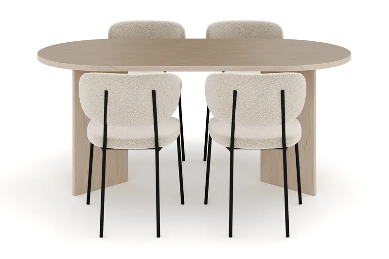 Dano Matbord 180 cm  med 4 Gemmiano Matstolar - Travertin / Vit Bouclé - Products - Möbler - Bord & matgrupp - Matgrupp