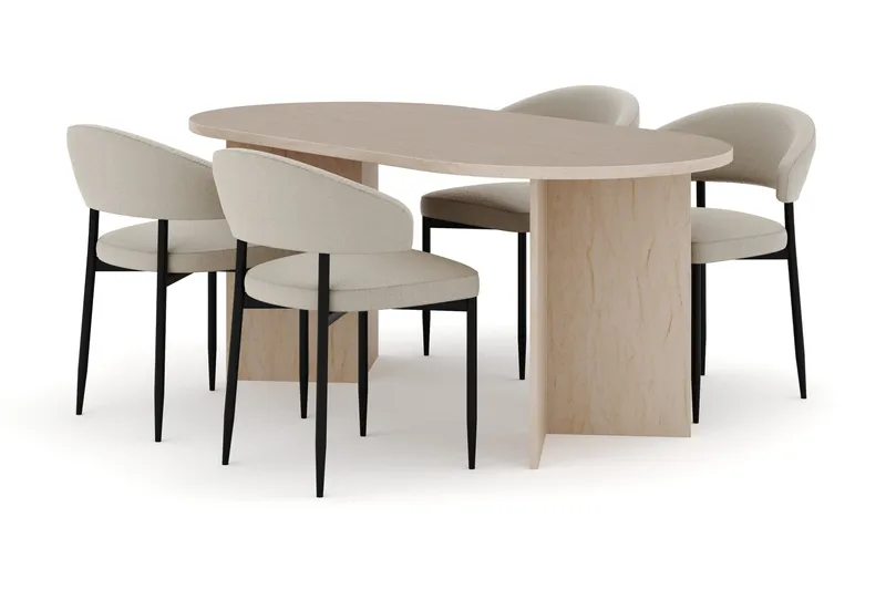 Dano Matbord 180 cm  med 4 Sawako Matstolar - Travertin / Beige - Products - Möbler - Bord & matgrupp - Matgrupp