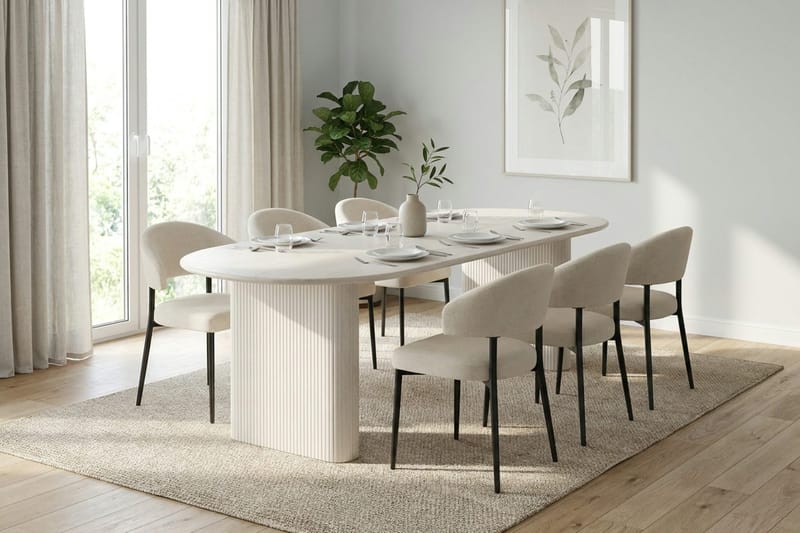 Noira Matgrupp förlängningsbart 220-320 cm Vitlaserad med 8 Sawako Matstolar - Vitlaserad - Products - Möbler - Bord & matgrupp - Matgrupp