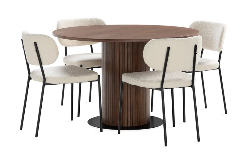 Noira Matbord 120 cm Massiv Valnöt Runt med 4st Gemmiano Mat, Brun