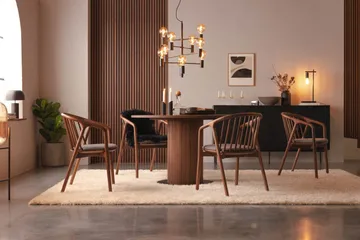 Noira Matgrupp 120 cm Runt Matbord med 4 Noira Stolar - Valnöt - Products - Möbler - Bord & matgrupp - Matgrupp