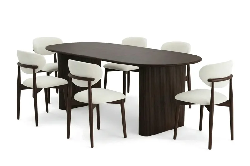 Noira Matgrupp förlängningsbart 160-220 cm Rökt Ek med 6 Molly Matstolar - Rökt ek - Products - Möbler - Bord & matgrupp - Matgrupp