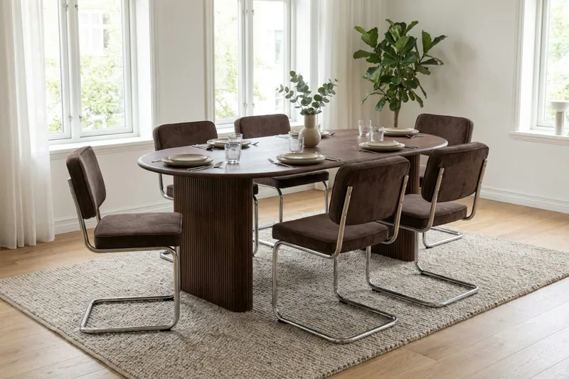 Noira Matgrupp förlängningsbart 160-220 cm Valnöt med 6 Milva Matstolar - Valnöt - Products - Möbler - Bord & matgrupp - Matgrupp