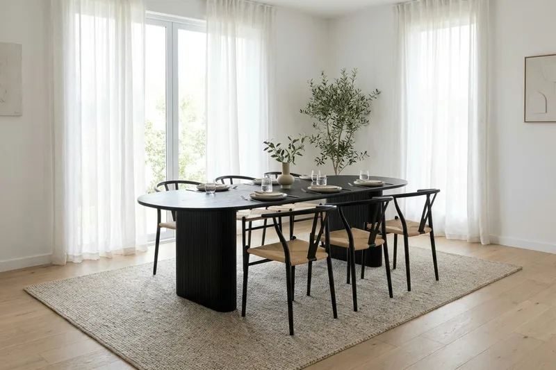 Noira Matgrupp förlängningsbart 220-320 cm Svart med 6 Elysia Matstolar - Products - Möbler - Bord & matgrupp - Matgrupp