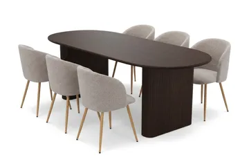 Noira Matgrupp rektangulärt 180 cm Rökt Ek med 6 Greya Matstolar, Rökt ek