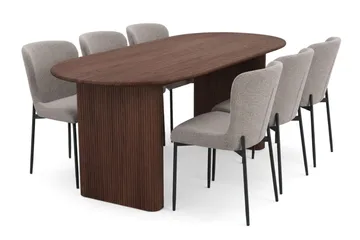 Noira Matgrupp rektangulärt 180 cm Valnöt med 6 Elsie Matstolar, Valnöt/Ljusgrå