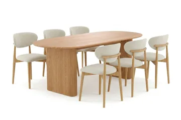 Noira Matgrupp rektangulärt 220 cm Ek med 6 Molly Matstolar