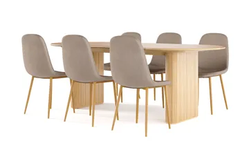 Noira Ovalt Matbord 220 cm EK +  6 st Nibe stol brun med ek ben - Natur/Brun - Products - Möbler - Bord & matgrupp - Matgrupp