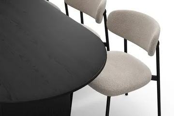 Noira Ovalt Matbord 220 cm med 6 Lucy Matstolar - Svart / Greige Bouclé / Metallben Svart - Products - Möbler - Bord & matgrupp - Matgrupp