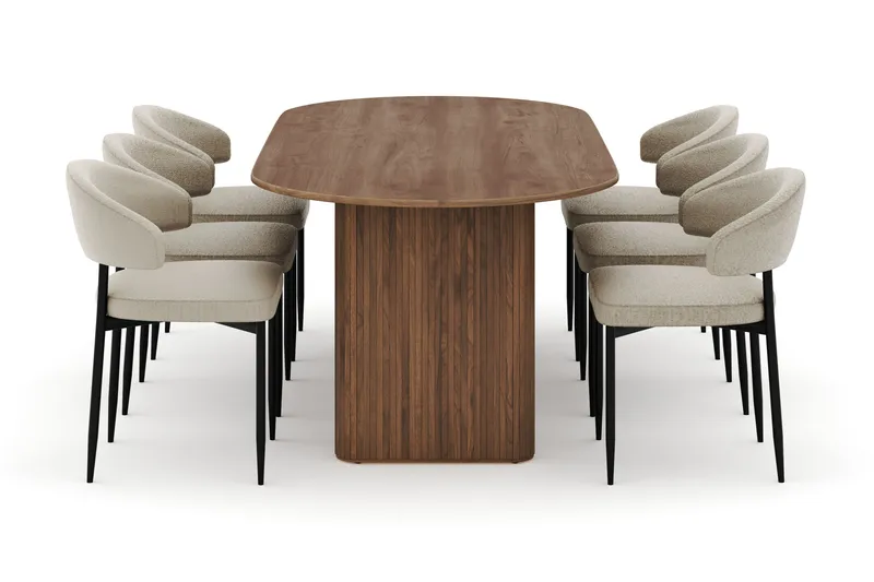 Noira Ovalt Matbord 220 cm med 6 Sawako Stolar - Brun - Products - Möbler - Bord & matgrupp - Matgrupp