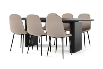 Noira Ovalt Matbord 220 cm Svart +  6 st Nibe stol brun med svarta ben - Svart/Brun - Products - Möbler - Bord & matgrupp - Matgrupp