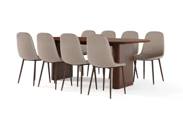 Noira Ovalt Matbord 220 cm Valnöt +  8 st Nibe stol brun med valnöt ben - Brun - Products - Möbler - Bord & matgrupp - Matgrupp