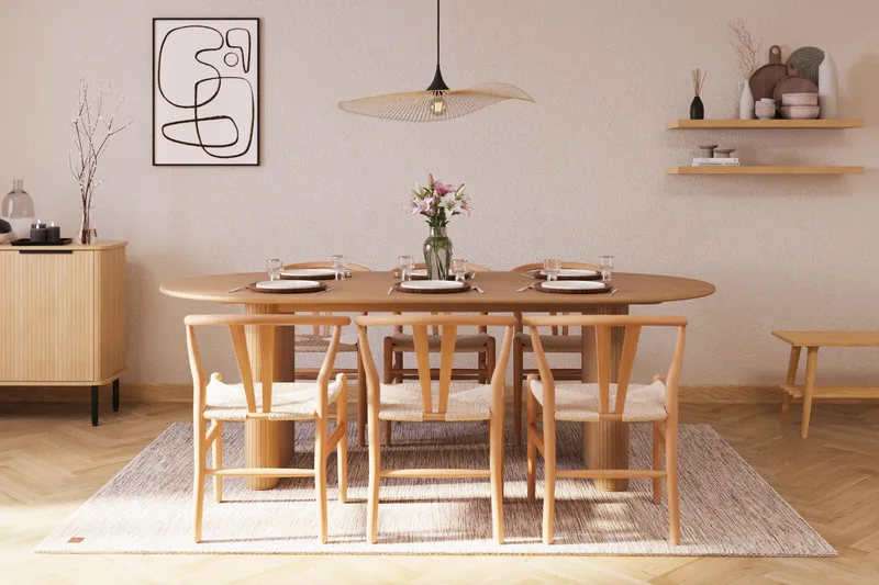 Noira Ovalt Matgrupp 220 cm med 6 Dastoori Matstol - 2220068-6,2098439-1 - Natur - Products - Möbler - Bord & matgrupp - Matgrupp