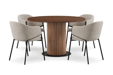 Noira Runt Litet Matbord Massiv Valnöt 120 cm med 4 Filip Matstolar - Brun / Taupe Bouclé - Products - Möbler - Bord & matgrupp - Matgrupp