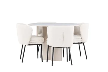 Olivia Matgrupp 110 cm Rund med 4 Agnes stolar - Beige/Vit - Products - Möbler - Bord & matgrupp - Matgrupp