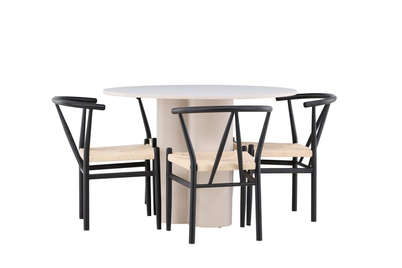 Olivia Matgrupp 110 cm Rund med 4 Alfons stolar - Beige/Svart - Products - Möbler - Bord & matgrupp - Matgrupp