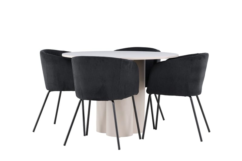 Olivia Matgrupp 110 cm Rund med 4 Berit stolar - Beige/Svart - Products - Möbler - Bord & matgrupp - Matgrupp