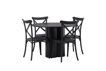 Olivia Matgrupp 110 cm Rund med 4 Crosett Stolar - Svart - Products - Möbler - Bord & matgrupp - Matgrupp