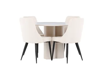 Olivia Matgrupp 110 cm Rund med 4 Leone stolar - Beige/Beige - Products - Möbler - Bord & matgrupp - Matgrupp