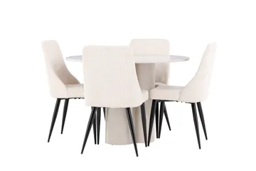 Olivia Matgrupp 110 cm Rund med 4 Leone stolar - Beige/Beige - Products - Möbler - Bord & matgrupp - Matgrupp