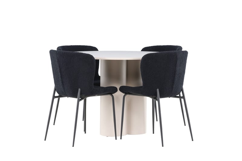 Olivia Matgrupp 110 cm Rund med 4 Modesto stolar - Beige/Svart - Products - Möbler - Bord & matgrupp - Matgrupp