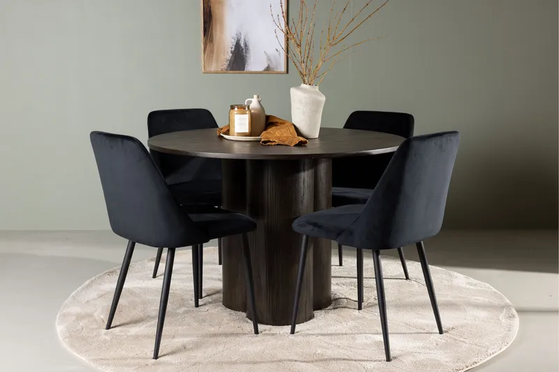 Olivia Matgrupp 110 cm Rund med 4 Night stolar - Svart - Products - Möbler - Bord & matgrupp - Matgrupp