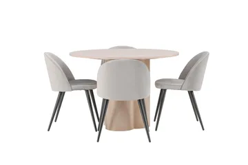 Olivia Matgrupp 110 cm Rund med 4 Velvet stolar - Whitewash - Products - Möbler - Bord & matgrupp - Matgrupp
