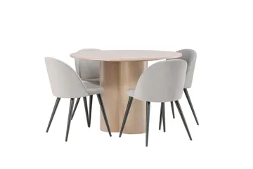 Olivia Matgrupp 110 cm Rund med 4 Velvet stolar - Whitewash - Products - Möbler - Bord & matgrupp - Matgrupp