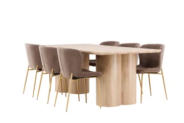 Olivia Matgrupp 210 cm Rektangulär med 6 Modesto stolar - Whitewash/Brun - Products - M öbler - Bord & matgrupp - Matgrupp