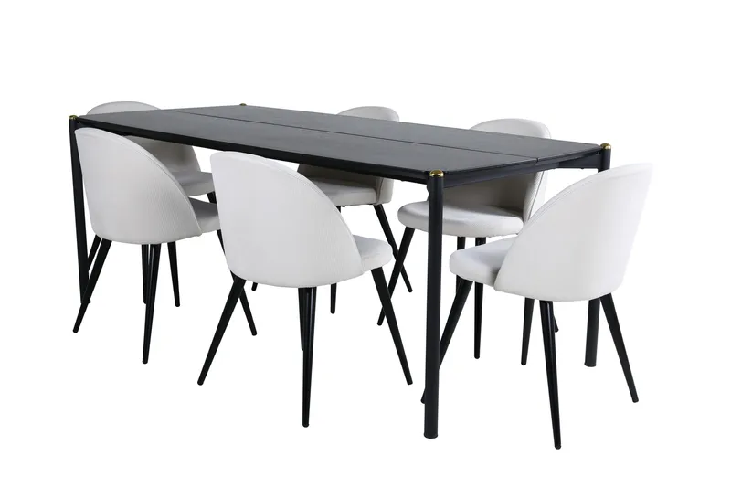 Pelle Matgrupp 190 cm Rektangulär med 6 Velvet stolar, Beige