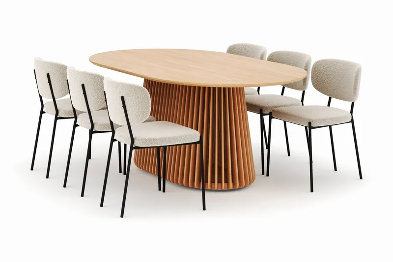 Peyra Matbord 200 cm Oval med 6 Gemmiano Stolar, Natur