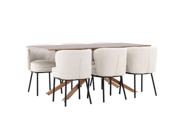 Piazza Matgrupp 180 cm Rektangulär med 6 Agnes stolar - Mocca/Vit - Products - Möbler - Bord & matgrupp - Matgrupp