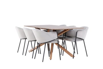 Piazza Matgrupp 180 cm Rektangulär med 6 Evelina stolar - Mocca/Grå - Products - Möbler - Bord & matgrupp - Matgrupp