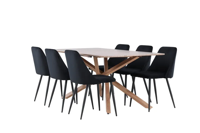 Piazza Matgrupp 180 cm Rektangulär med 6 Night stolar, Mocca/Svart