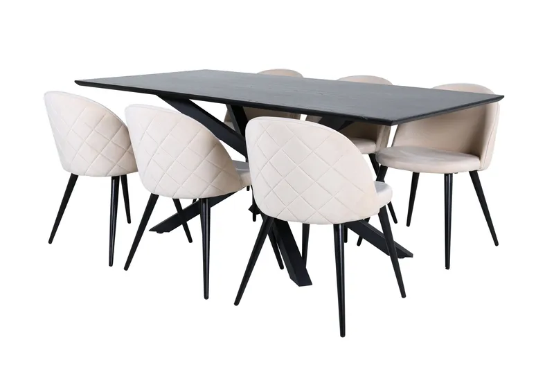 Piazza Matgrupp 180 cm Rektangulär med 6 Velvet stolar, Beige