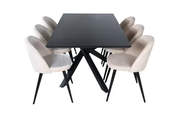 Piazza Matgrupp 180 cm Rektangulär med 6 Velvet stolar - Beige - Products - Möbler - Bord & matgrupp - Matgrupp