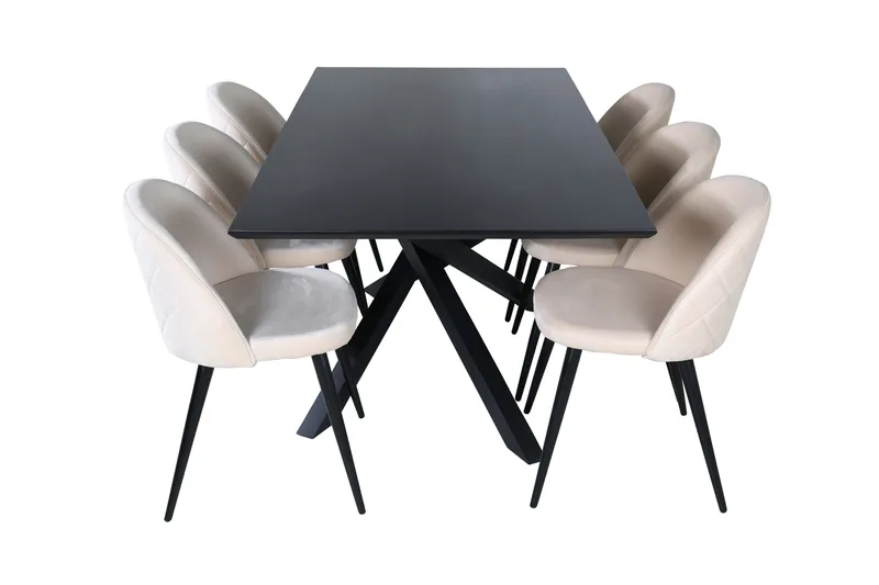 Piazza Matgrupp 180 cm Rektangulär med 6 Velvet stolar - Beige - Products - Möbler - Bord & matgrupp - Matgrupp