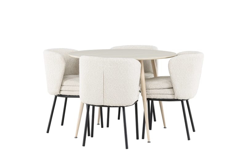 Plaza Matgrupp 100 cm Rund med 4 Agnes stolar, Whitewash/Vit