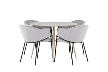 Plaza Matgrupp 100 cm Rund med 4 Evelina stolar - Whitewash/Grå - Products - Möbler - Bord & matgrupp - Matgrupp