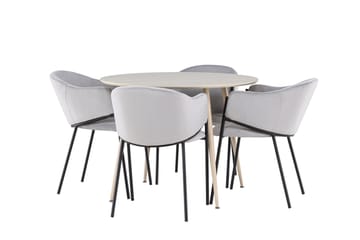 Plaza Matgrupp 100 cm Rund med 4 Evelina stolar - Whitewash/Grå - Products - Möbler - Bord & matgrupp - Matgrupp