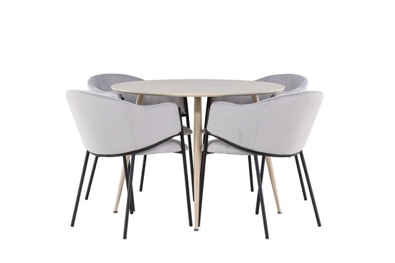 Plaza Matgrupp 100 cm Rund med 4 Evelina stolar - Whitewash/Grå - Products - Möbler - Bord & matgrupp - Matgrupp